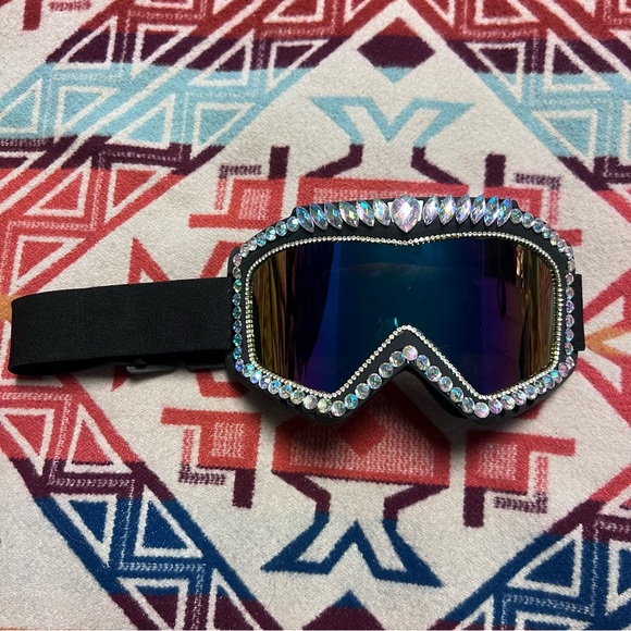 Dolls Kill Accessories - Dolls Kill burning man to the mountain- Crystal-Studded Black Ski Goggles